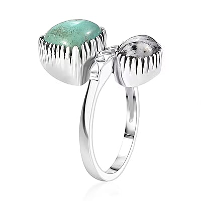 D'Joy Artisan Crafted Royston Turquoise, White Buffalo Ring in Black Oxidised Sterling Silver 4.70 ctw (Size 10.0)