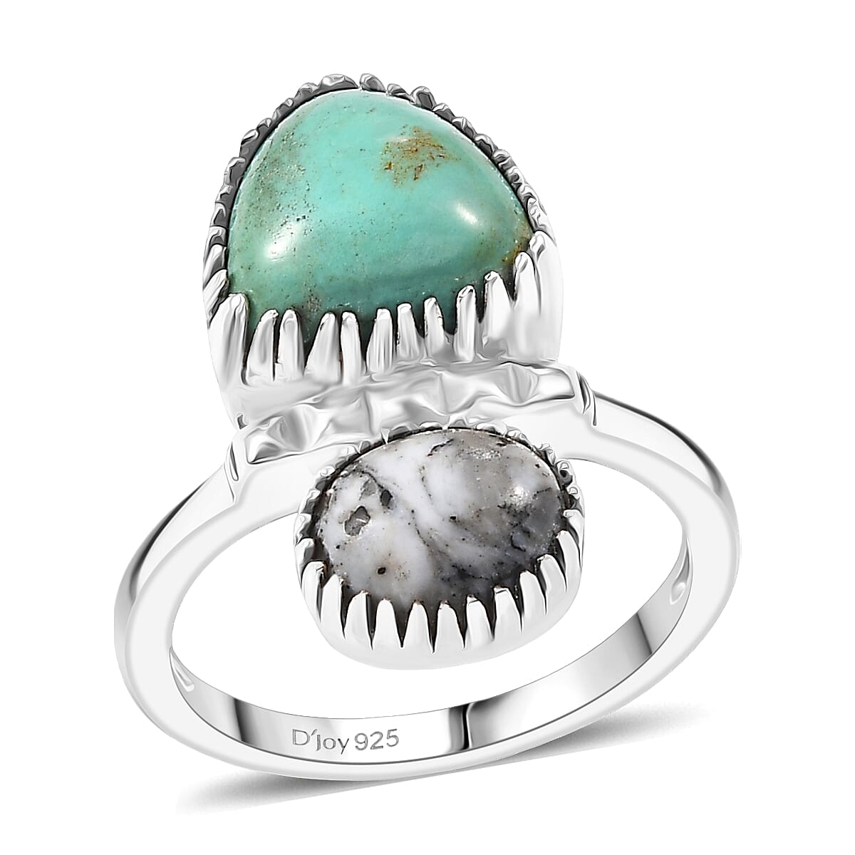 D'Joy Artisan Crafted Premium Royston Turquoise and White Buffalo 4.70 ctw Ring in Black Oxidised Sterling Silver (Size 7.0) image number 0