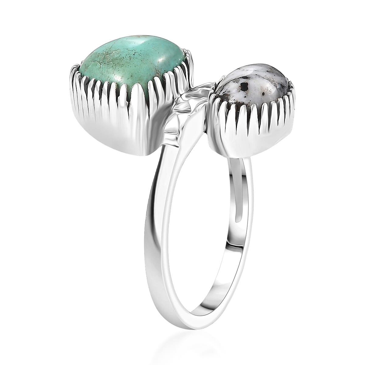 D'Joy Artisan Crafted Premium Royston Turquoise and White Buffalo 4.70 ctw Ring in Black Oxidised Sterling Silver (Size 7.0) image number 3