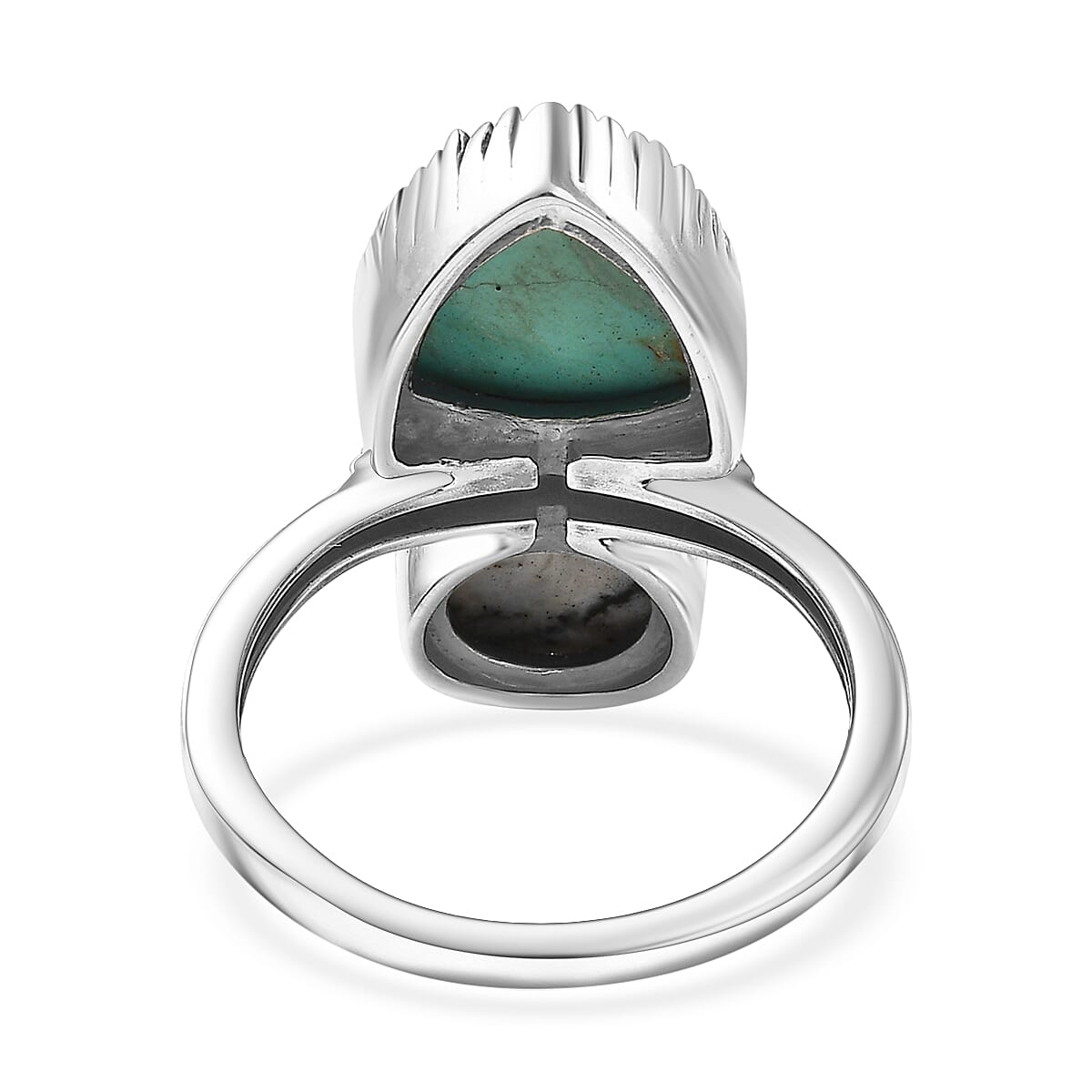 D'Joy Artisan Crafted Premium Royston Turquoise and White Buffalo 4.70 ctw Ring in Black Oxidised Sterling Silver (Size 7.0) image number 4