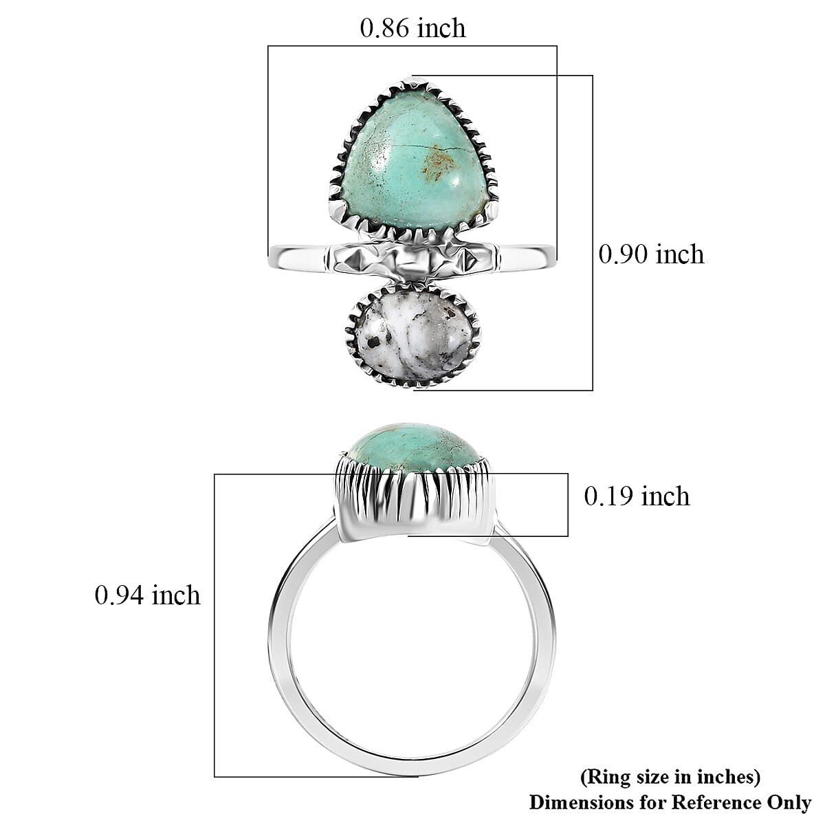 D'Joy Artisan Crafted Premium Royston Turquoise and White Buffalo 4.70 ctw Ring in Black Oxidised Sterling Silver (Size 7.0) image number 5