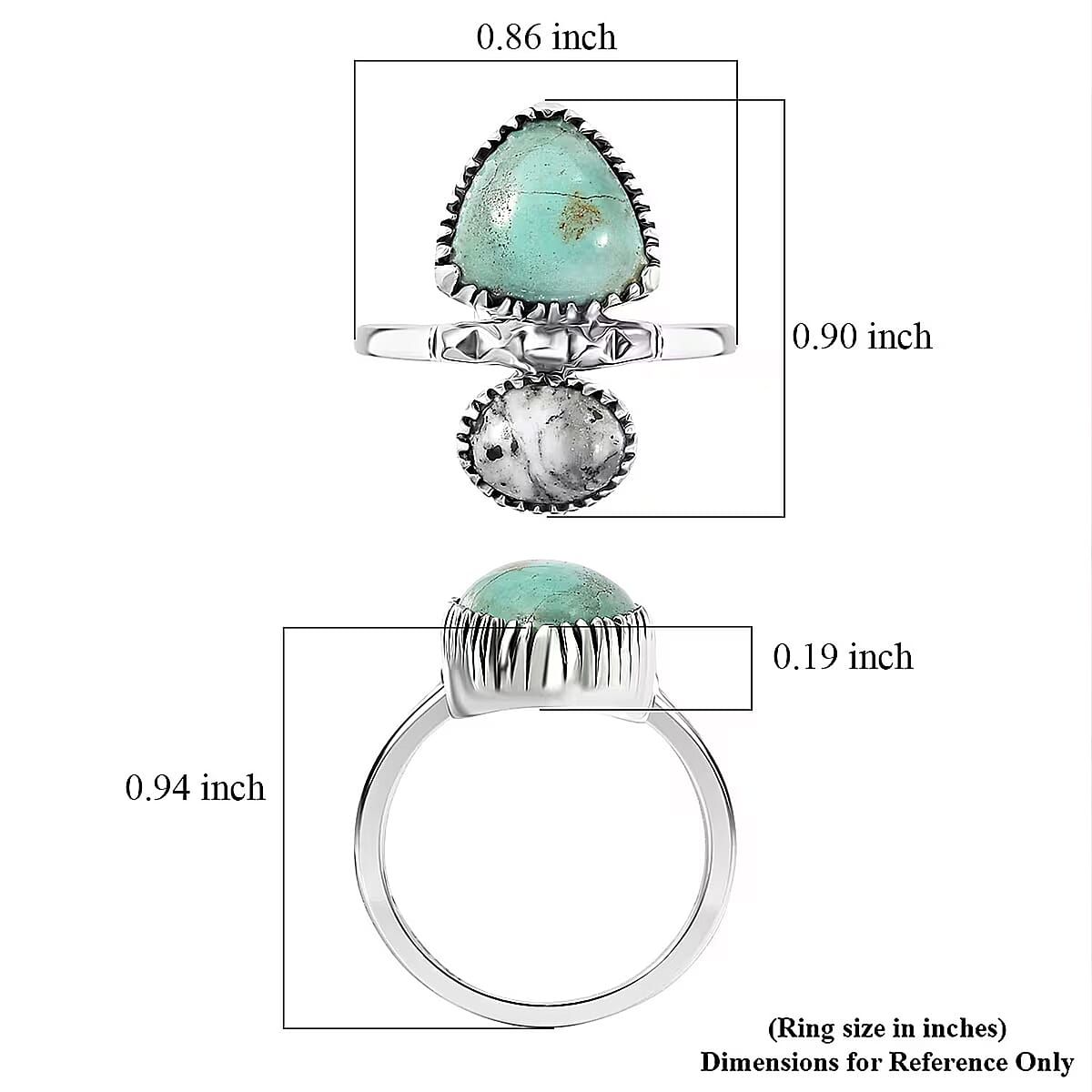D'Joy Artisan Crafted Royston Turquoise, White Buffalo Ring in Black Oxidised Sterling Silver 4.70 ctw (Size 7.0) image number 6