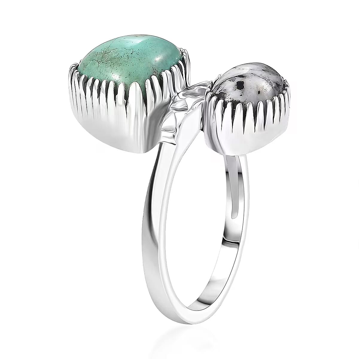 D'Joy Artisan Crafted Royston Turquoise, White Buffalo Ring in Black Oxidised Sterling Silver 4.70 ctw (Size 7.0) image number 7