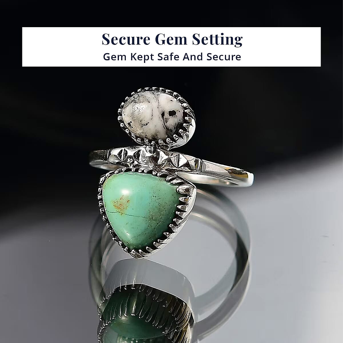 D'Joy Artisan Crafted Royston Turquoise, White Buffalo Ring in Black Oxidised Sterling Silver 4.70 ctw (Size 9.0) image number 2