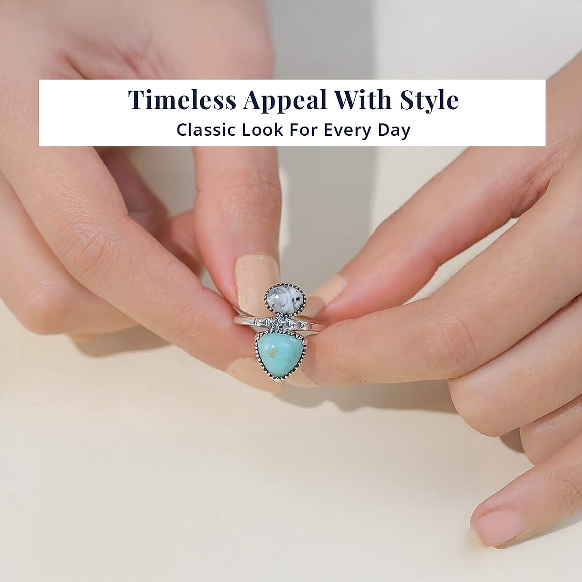 D'Joy Artisan Crafted Royston Turquoise, White Buffalo Ring in Black Oxidised Sterling Silver 4.70 ctw (Size 9.0) image number 5