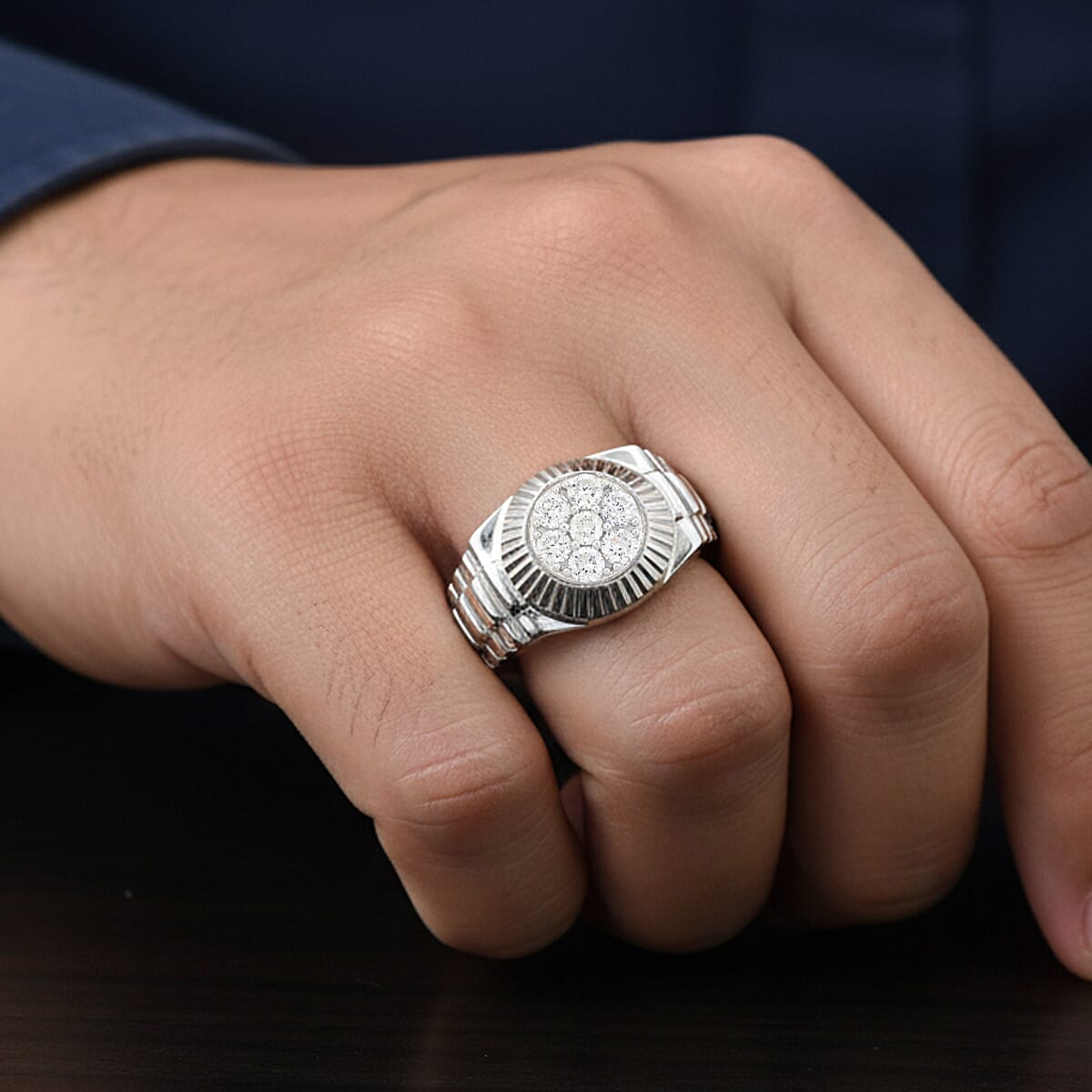 Doorbuster Luxuriant Lab Grown Diamond G SI 0.50 ctw Men's Solar Crest Ring in Sterling Silver (Size 12.0) image number 2