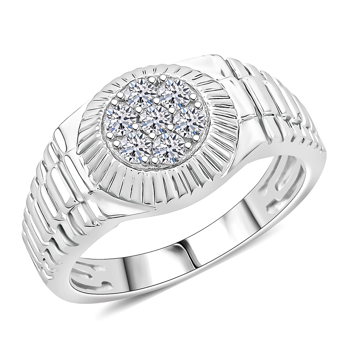 Doorbuster Luxuriant Lab Grown Diamond G SI 0.50 ctw Men's Solar Crest Ring in Sterling Silver (Size 9.0) image number 0