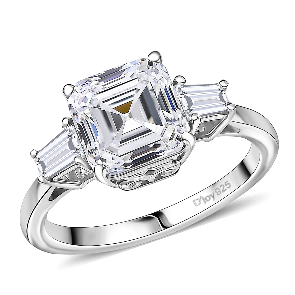 Doorbuster D'Joy Asscher Cut Moissanite (8x8mm) Art Deco Ring in Rhodium Over Sterling Silver (Size 10.0) 3.00 ctw image number 0