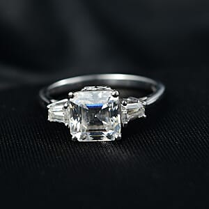 Doorbuster D'Joy Asscher Cut Moissanite 3.00 ctw Art Deco Ring in Rhodium Over Sterling Silver (Size 10.0)
