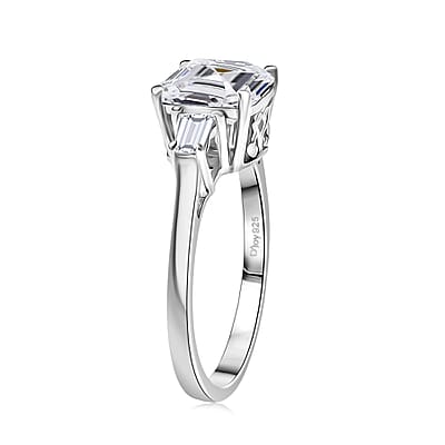  D'Joy Asscher Cut Moissanite 3.00 ctw Art Deco Ring in Rhodium Over Sterling Silver (Size 10.0)