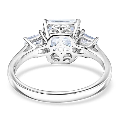  D'Joy Asscher Cut Moissanite 3.00 ctw Art Deco Ring in Rhodium Over Sterling Silver (Size 10.0)