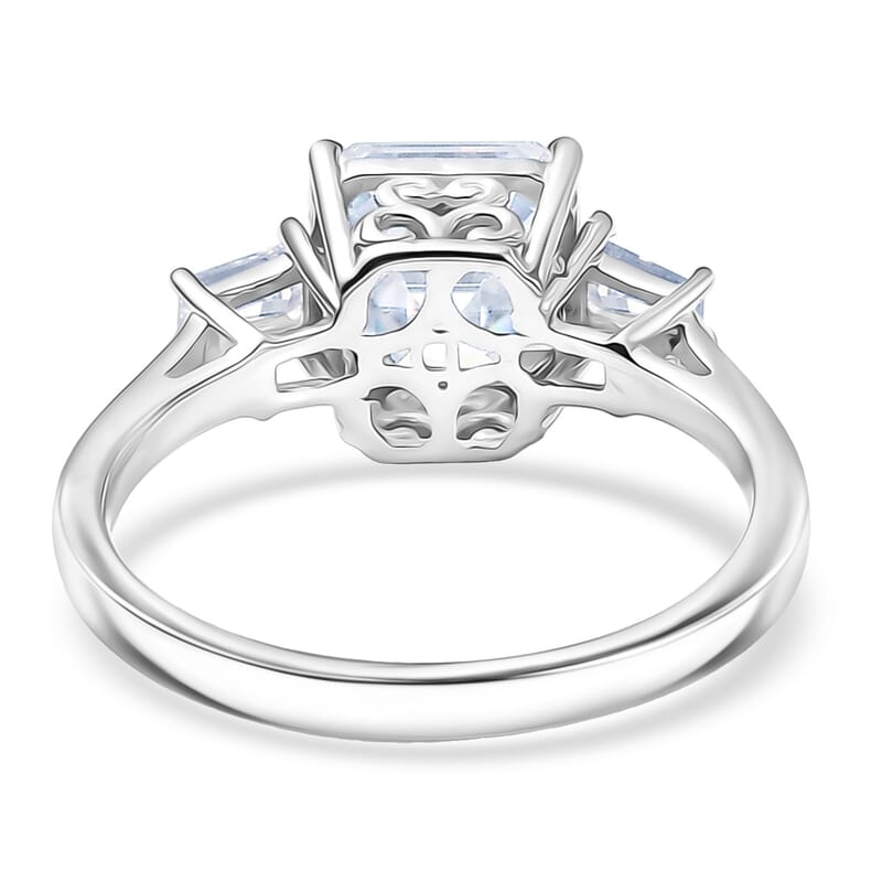  D'Joy Asscher Cut Moissanite 3.00 ctw Art Deco Ring in Rhodium Over Sterling Silver (Size 10.0)