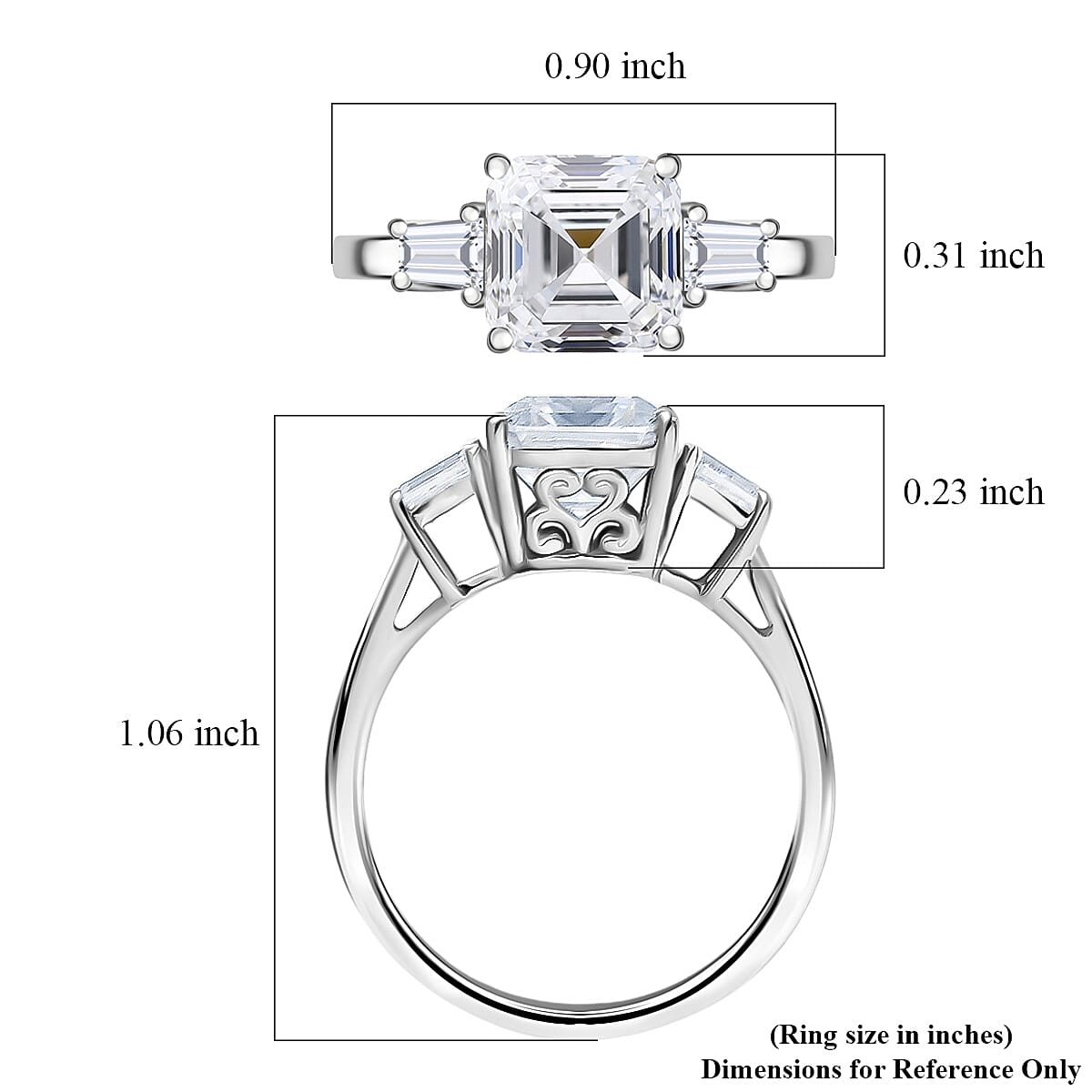 Doorbuster D'Joy Asscher Cut Moissanite (8x8mm) Art Deco Ring in Rhodium Over Sterling Silver (Size 10.0) 3.00 ctw image number 5