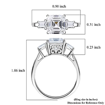  D'Joy Asscher Cut Moissanite 3.00 ctw Art Deco Ring in Rhodium Over Sterling Silver (Size 10.0)
