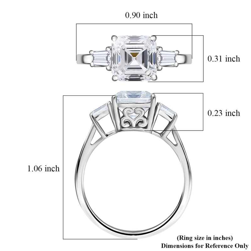  D'Joy Asscher Cut Moissanite 3.00 ctw Art Deco Ring in Rhodium Over Sterling Silver (Size 10.0)