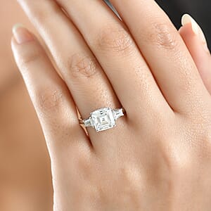  D'Joy Asscher Cut Moissanite 3.00 ctw Art Deco Ring in Rhodium Over Sterling Silver (Size 6.0)