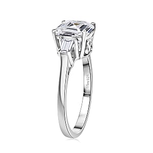  D'Joy Asscher Cut Moissanite 3.00 ctw Art Deco Ring in Rhodium Over Sterling Silver (Size 6.0)