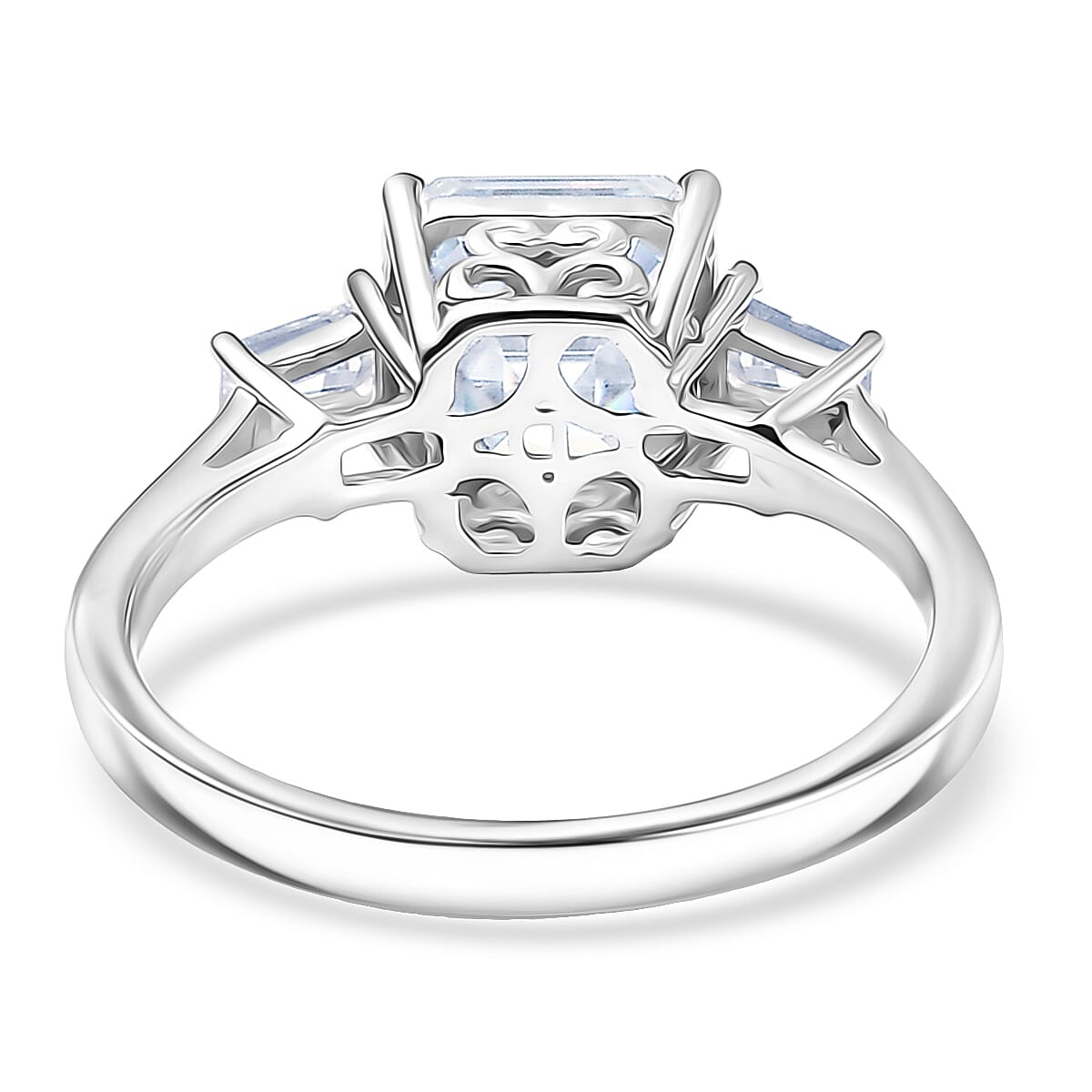  D'Joy Asscher Cut Moissanite 3.00 ctw Art Deco Ring in Rhodium Over Sterling Silver (Size 6.0) image number 4