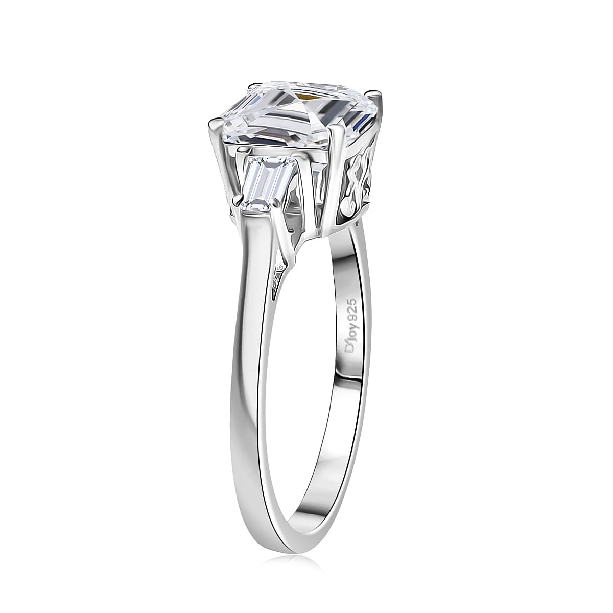 Doorbuster D'Joy Asscher Cut Moissanite 3.00 ctw Art Deco Ring in Rhodium Over Sterling Silver (Size 8.0) image number 3