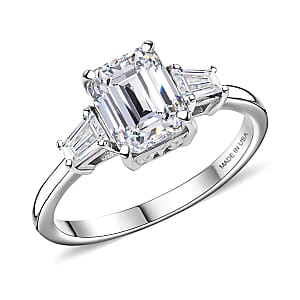 Doorbuster D'Joy Emerald Cut Moissanite 2.00 ctw Art Deco Ring in Rhodium Over Sterling Silver (Size 10.0)