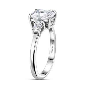  D'Joy Emerald Cut Moissanite 2.00 ctw Art Deco Ring in Rhodium Over Sterling Silver (Size 10.0)
