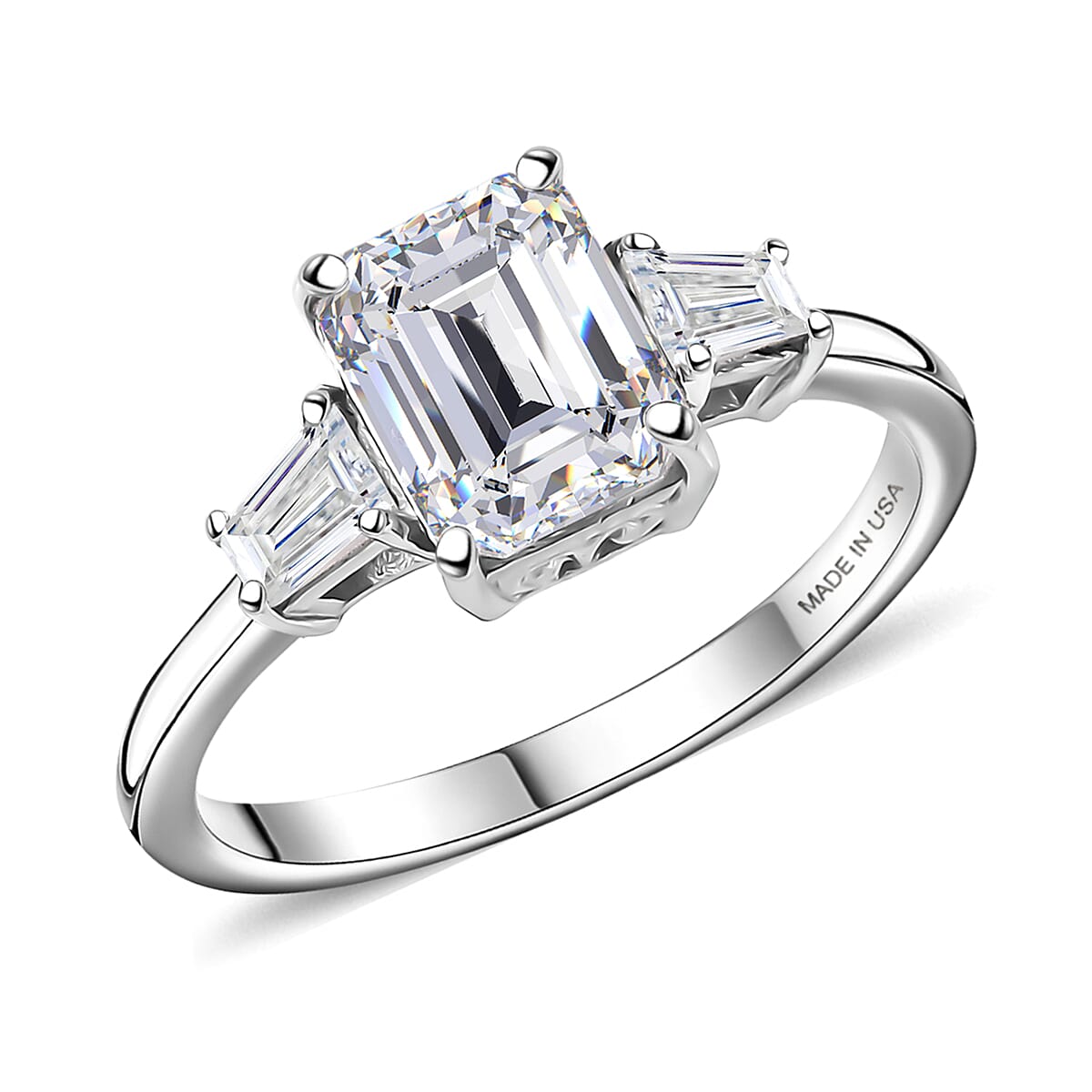 Doorbuster D'Joy Emerald Cut Moissanite 2.00 ctw Art Deco Ring in Rhodium Over Sterling Silver (Size 11.0) image number 0