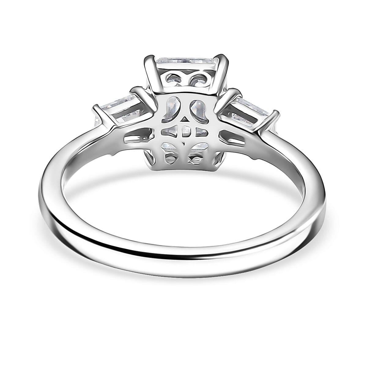 Doorbuster D'Joy Emerald Cut Moissanite 2.00 ctw Art Deco Ring in Rhodium Over Sterling Silver (Size 11.0) image number 4
