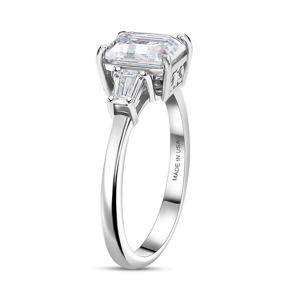 Doorbuster D'Joy Emerald Cut Moissanite 2.00 ctw Art Deco Ring in Rhodium Over Sterling Silver (Size 9.0) image number 3