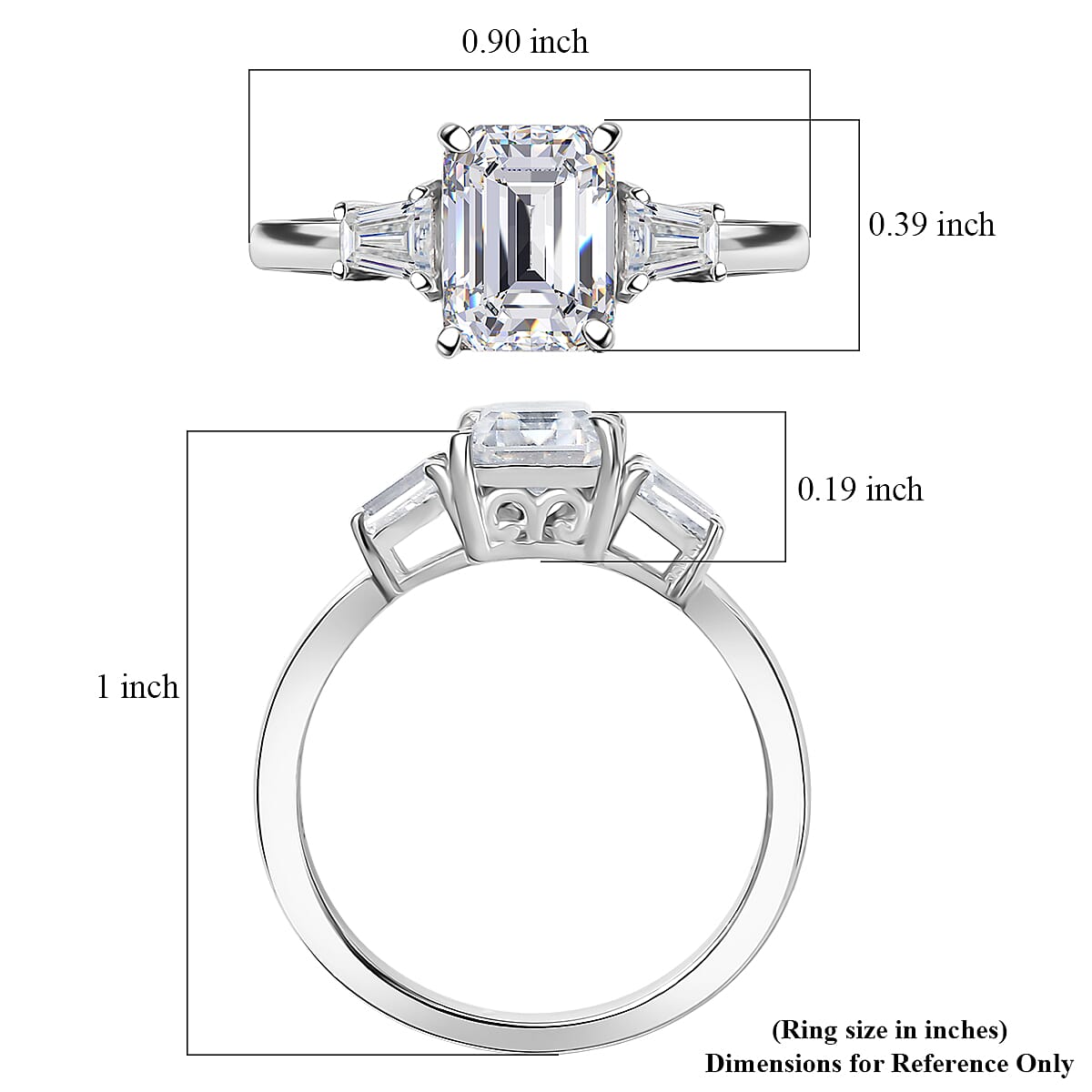 Doorbuster D'Joy Emerald Cut Moissanite 2.00 ctw Art Deco Ring in Rhodium Over Sterling Silver (Size 9.0) image number 5