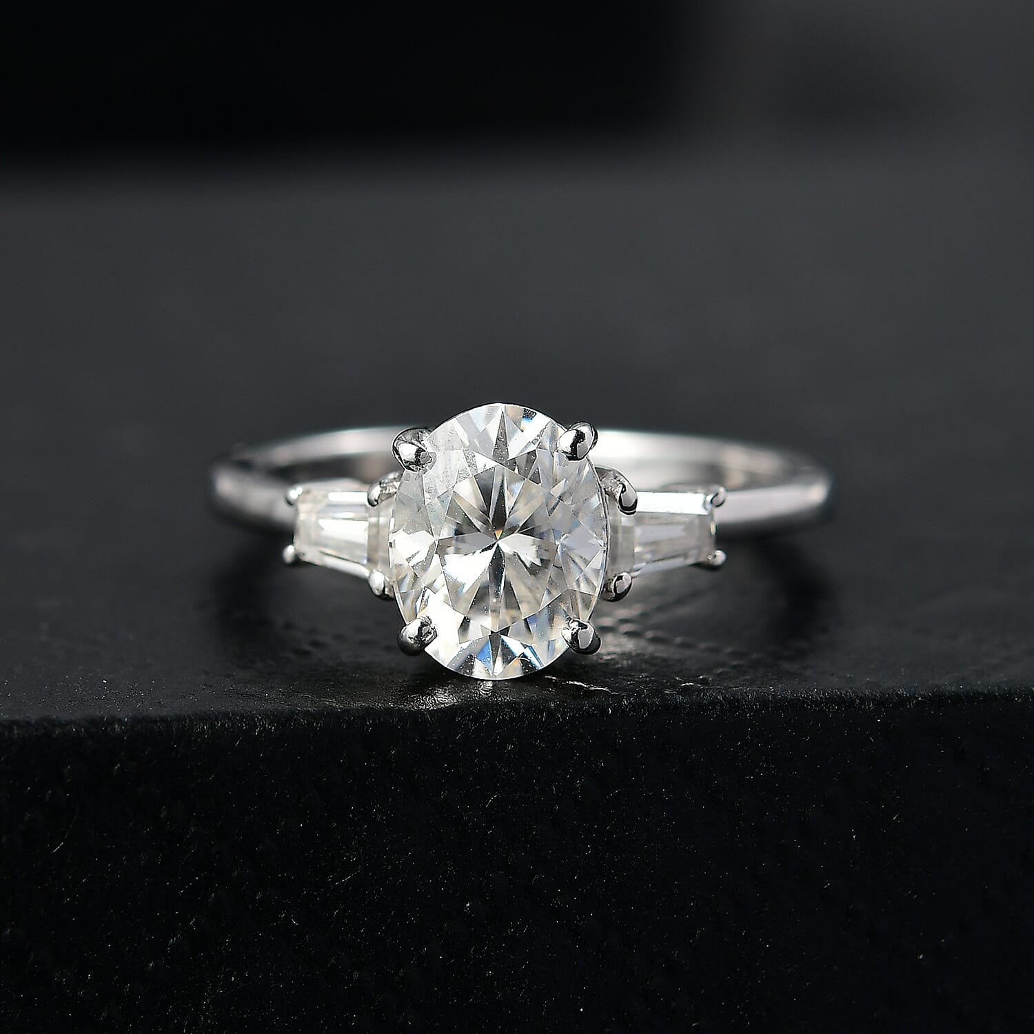  D'Joy Moissanite 2.25 ctw Art Deco Ring in Rhodium Over Sterling Silver (Size 6.0)