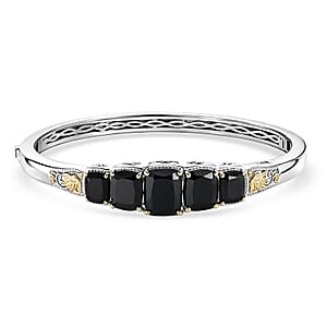 EverTrue Thai Black Spinel 19.15 ctw Floral Vines Bangle Bracelet in 18K YG Plated and Platinum Bond (7.25 In)