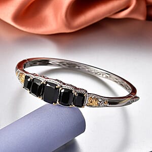 EverTrue Thai Black Spinel 19.15 ctw Floral Vines Bangle Bracelet in 18K YG Plated and Platinum Bond (7.25 In)
