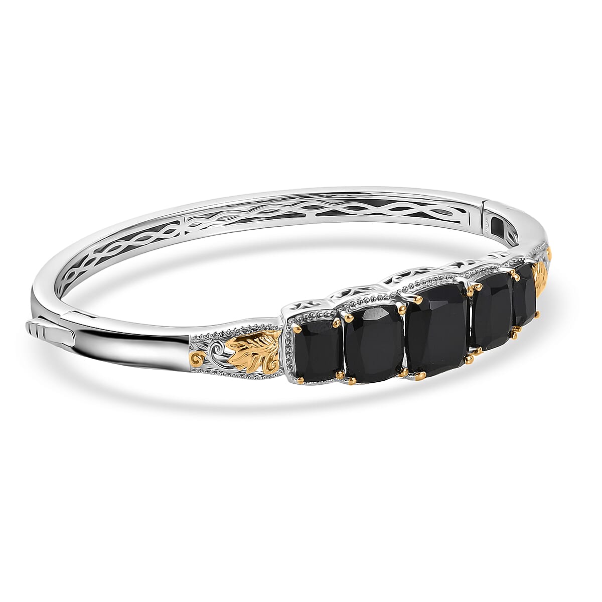 EverTrue Thai Black Spinel Bangle Bracelet in 18K YG Plated and Platinum Bond (7.25 In) 19.15 ctw image number 3