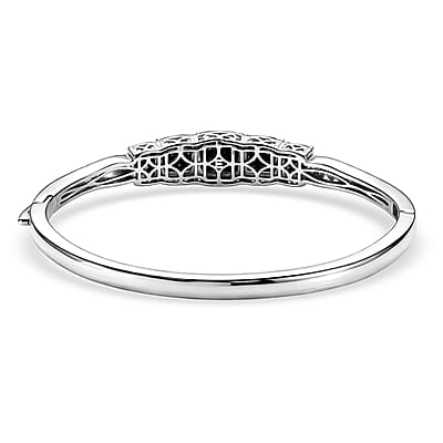 EverTrue Thai Black Spinel 19.15 ctw Floral Vines Bangle Bracelet in 18K YG Plated and Platinum Bond (7.25 In)