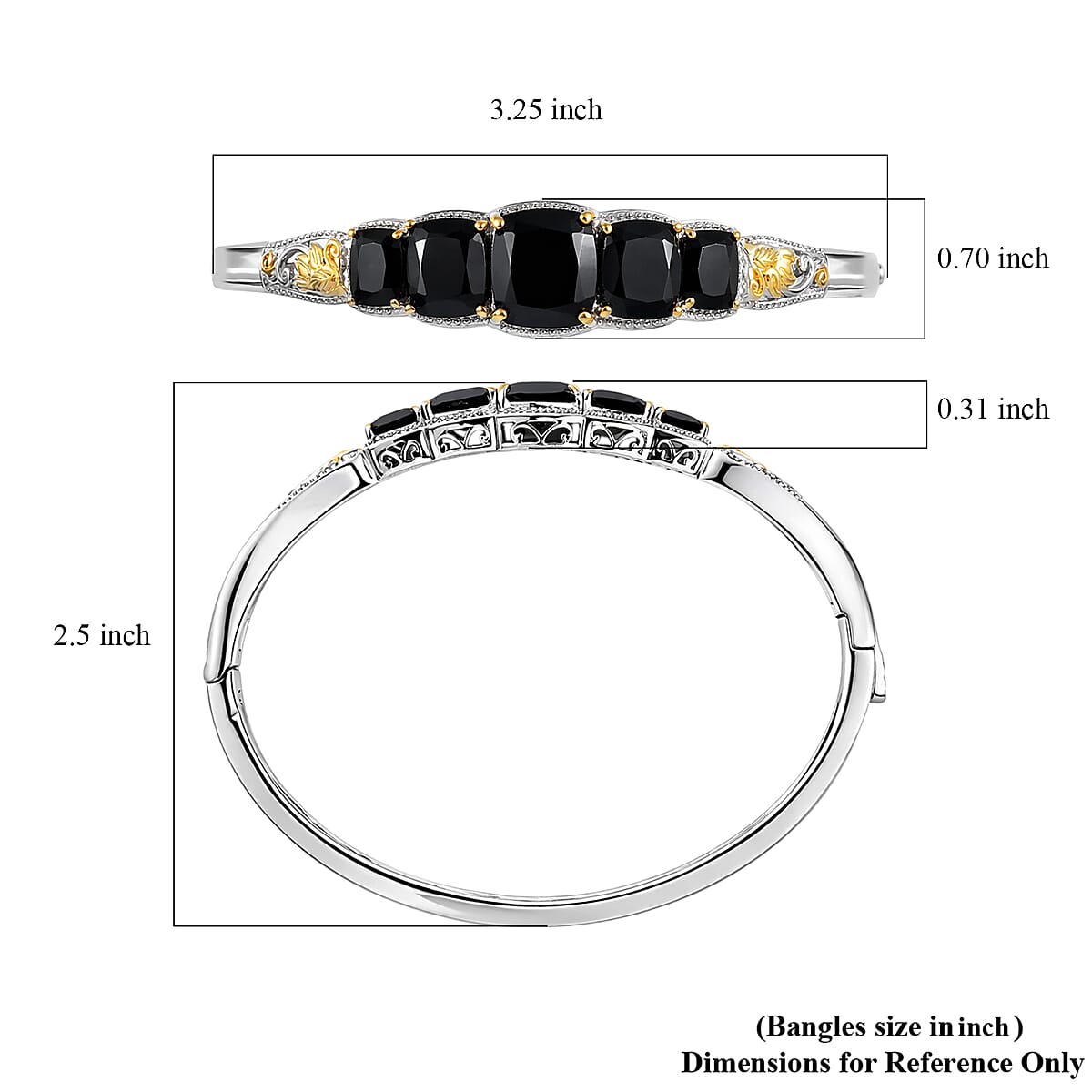 EverTrue Thai Black Spinel Bangle Bracelet in 18K YG Plated and Platinum Bond (7.25 In) 19.15 ctw image number 5