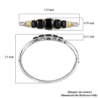 EverTrue Thai Black Spinel 19.15 ctw Floral Vines Bangle Bracelet in 18K YG Plated and Platinum Bond (7.25 In)