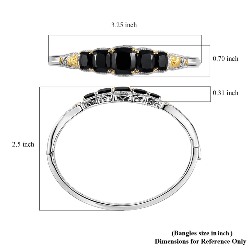 EverTrue Thai Black Spinel 19.15 ctw Floral Vines Bangle Bracelet in 18K YG Plated and Platinum Bond (7.25 In)