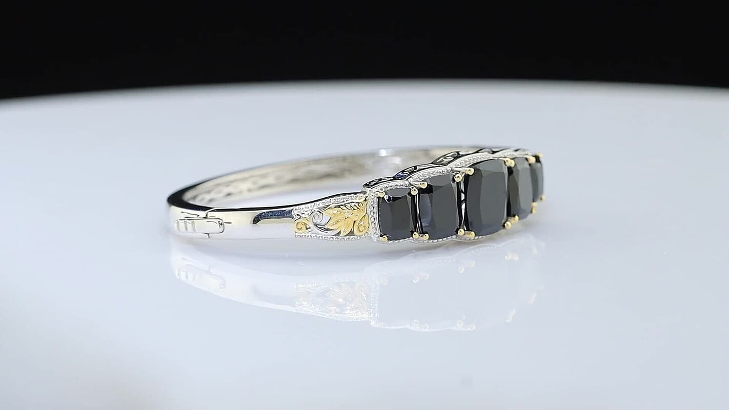 EverTrue Thai Black Spinel Bangle Bracelet in 18K YG Plated and Platinum Bond (7.25 In) 19.15 ctw
