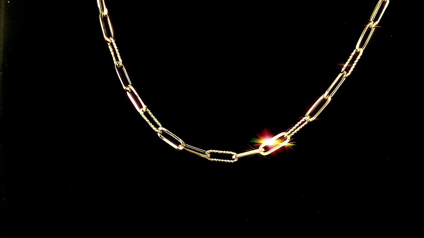 Italian Dual Glow Paperclip Necklace in 10K Yellow Gold 4.6 Grams 18-20 Inches