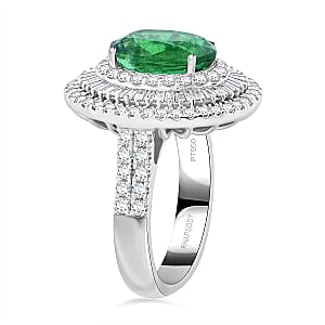 Chairman Vault Collection Certified & Appraised Rhapsody AAAA Kagem Zambian Emerald and E-F VS Diamond 5.40 ctw Ring in 950 Platinum (Size 7.5) 14.40 Grams