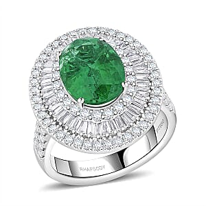 Chairman Vault Collection Certified & Appraised Rhapsody AAAA Kagem Zambian Emerald and E-F VS Diamond 5.40 ctw Ring in 950 Platinum (Size 8.5) 14.40 Grams