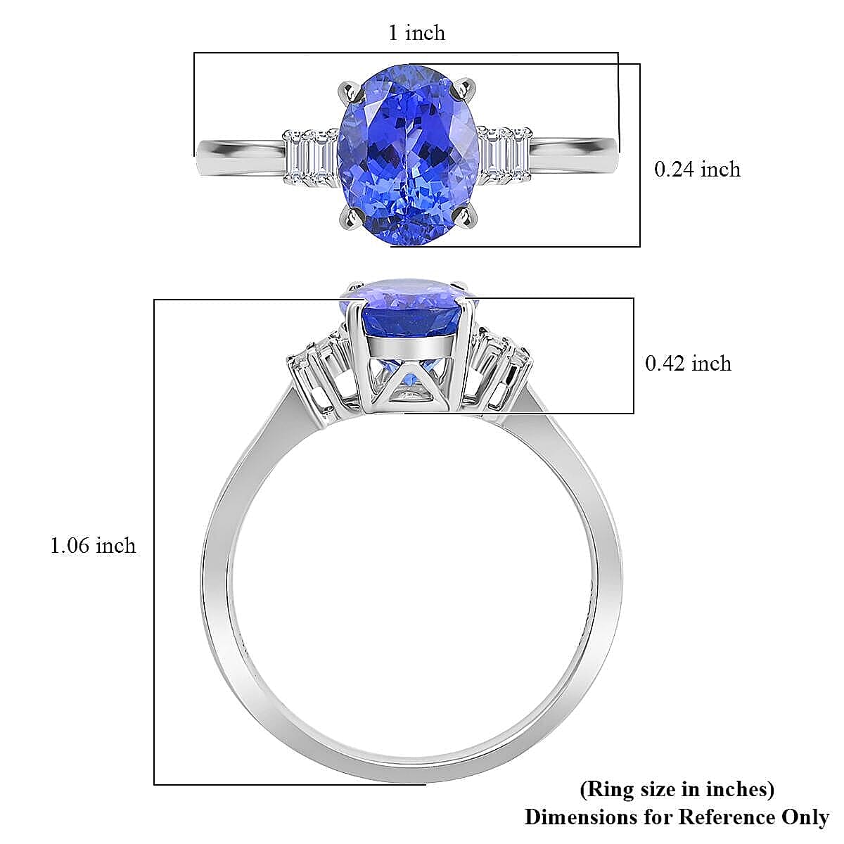 Certified & Appraised Luxoro AAA Tanzanite and G-H I2 Diamond 2.60 ctw Ring in 14K White Gold (Size 5.5) image number 5