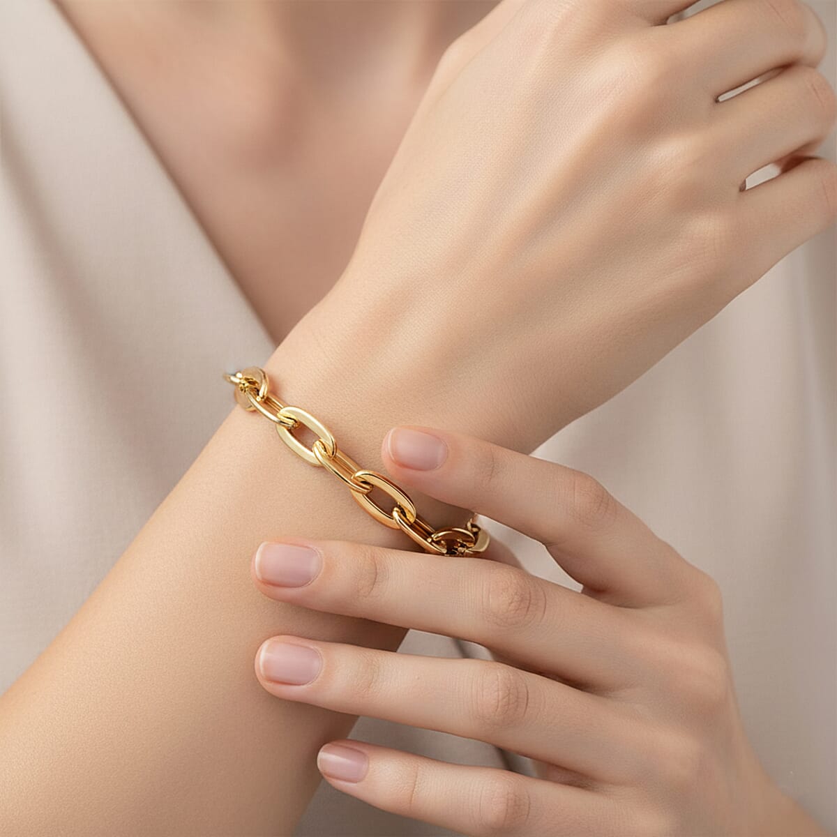 Italian Specchio Oval Rolo Chain Bracelet in 10K Yellow Gold (7.50 In) 4.8 Grams image number 2