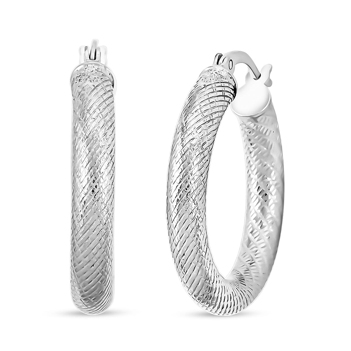 Twisted Diamond-cut Hoop Earrings in Sterling Silver 3.50 Grams image number 0