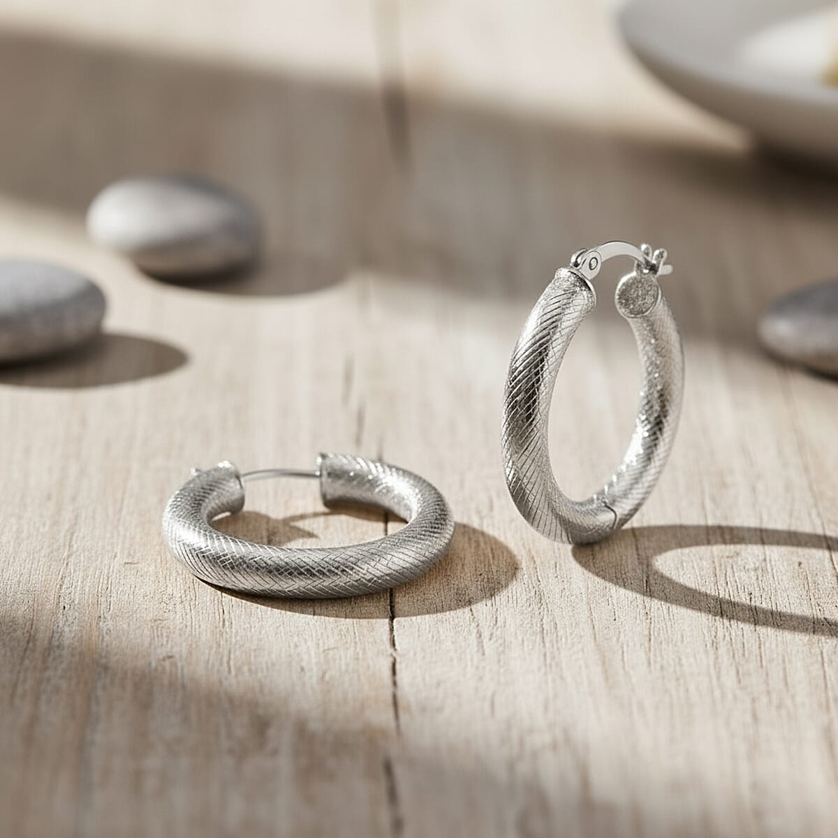 Twisted Diamond-cut Hoop Earrings in Sterling Silver 3.50 Grams image number 1