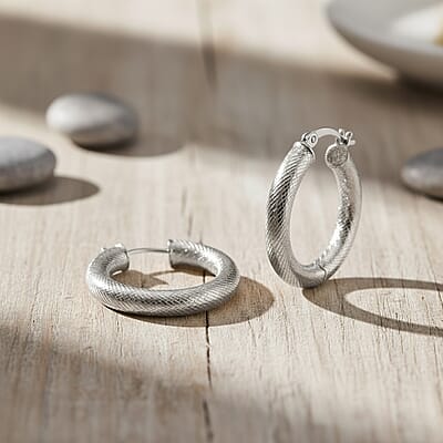 Twisted Diamond-cut Hoop Earrings in Sterling Silver 3.50 Grams