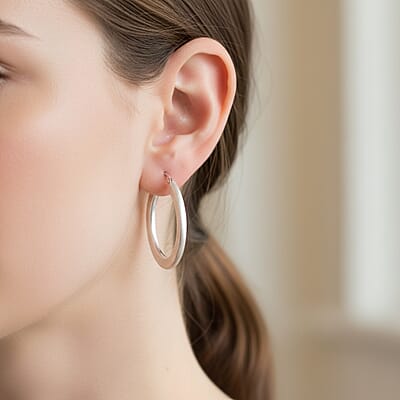 30mm Diamond-cut Hoop Earrings in Sterling Silver 3.10 Grams