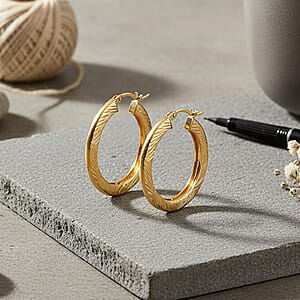 30mm Diamond-cut Hoop Earrings in 14K Yellow Gold Over Sterling Silver 3.10 Grams