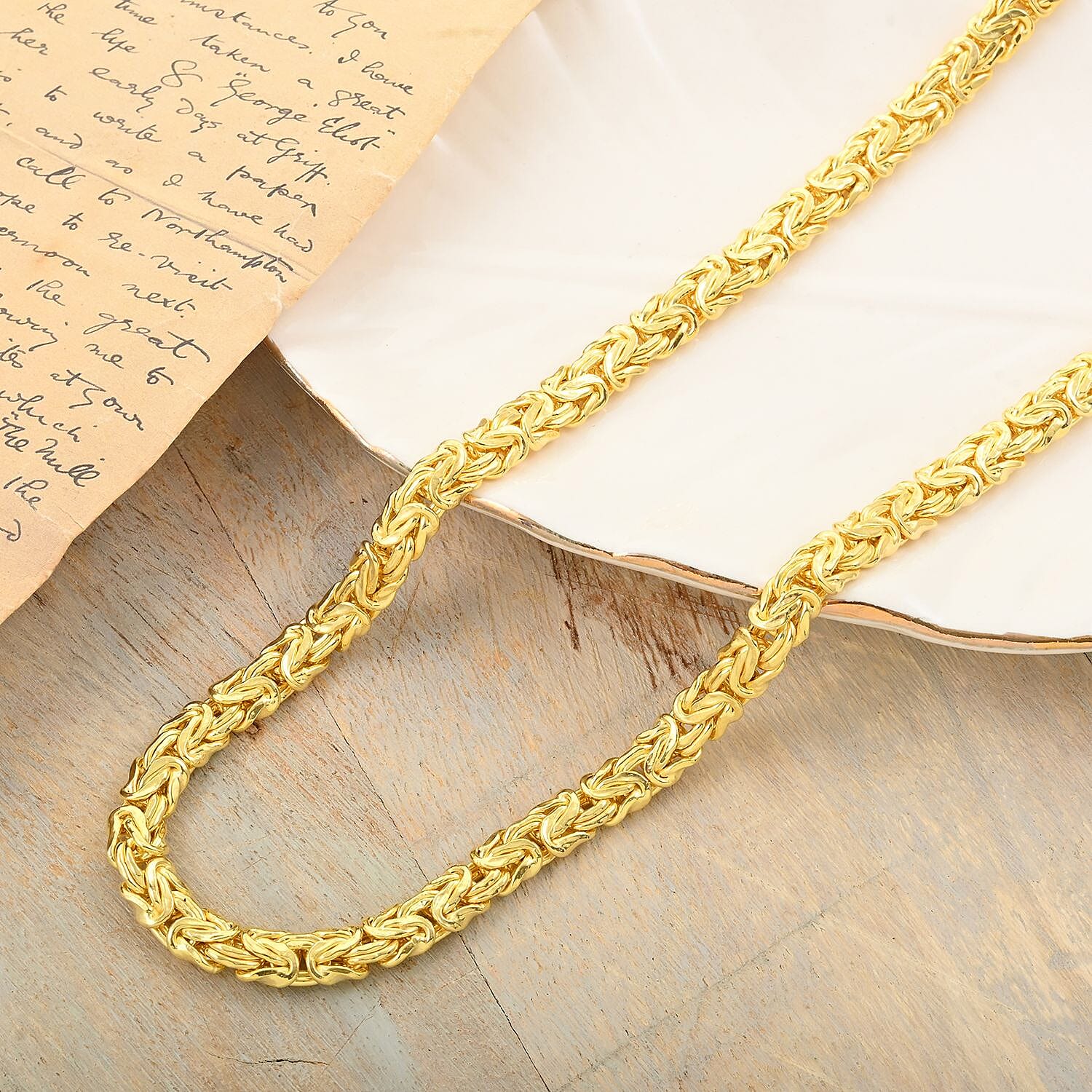 Byzantine Chain Necklace in 14K Yellow Gold Over Sterling Silver 23.3 Grams 20 Inches