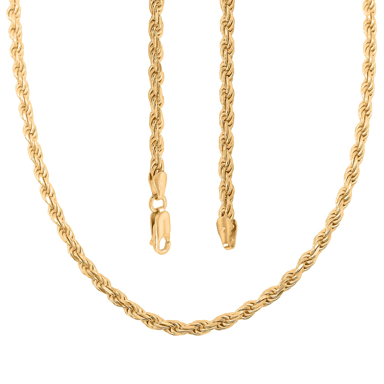 Rope Chain Necklace in 14K Yellow Gold Over Sterling Silver 20.2 Grams 22 Inches